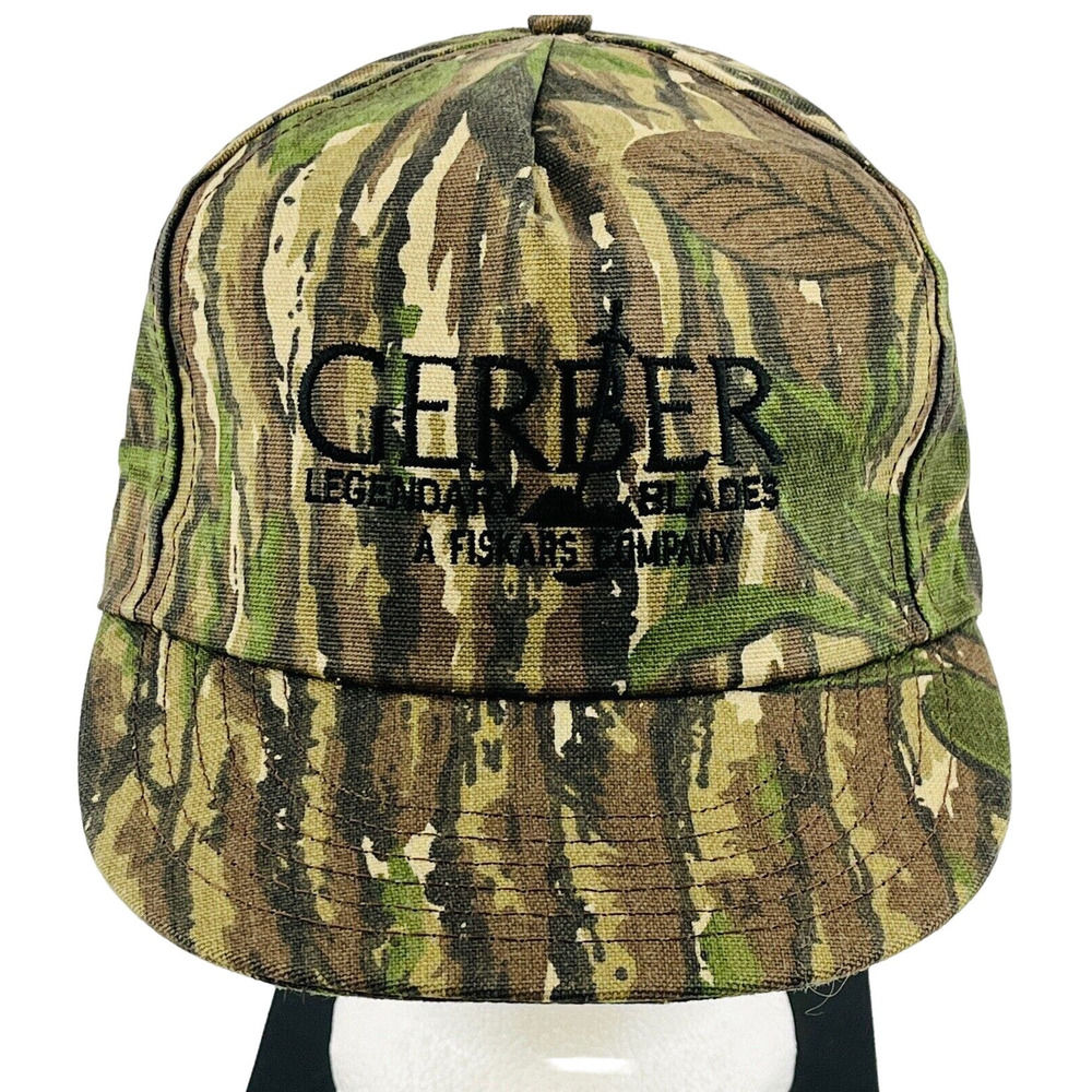 Vtg Gerber‎ Legendary Blades Snapback Cap Camouflage Camo Fiskars Adjustable USA